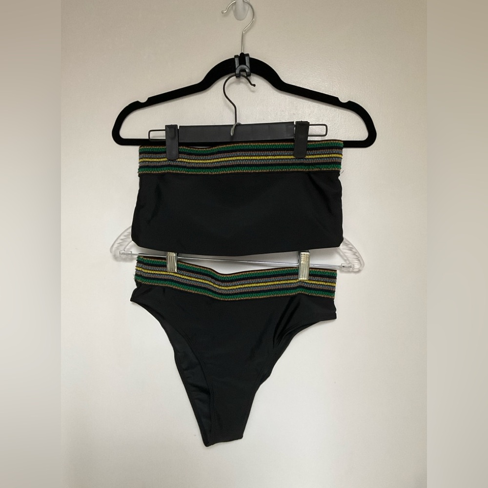 Black Bikini Bottom with Green and Yellow Stripes